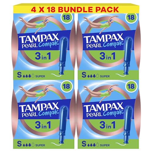 Tampax Pearl Compak Super Tampons with Applicator x72 3in1 Leak Protection Comfort and Easy Insertion