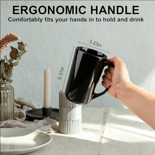 Set de 4 Mugs Grandes de Café 16 oz en Porcelana Negra miniatura 2