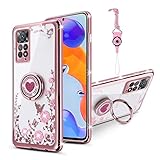 TSAYGFK for XiaoMi RedMi Note 11 Pro 5G Case for Women Glitter Crystal Soft Stylish Clear TPU Luxury Bling Cute Protective Cover with Kickstand Strap for Redmi Note 11 Pro 5G/4G (Glitter Rose)