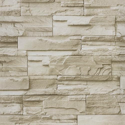 Stone Brick Wallpaper Peel and Stick, Brick Contact Paper for Kitchen Backsplash, Removable Self Adhesive Faux Stone Brick Wallpaper for Living Room Fireplace Accent Wall 17.71' X 393.7'