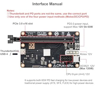 PCIE 3.0 x16 22Gbps eGPU DOCK, cavo Thunderbolt 4, compatibile con GPU esterna Intel AMD scheda grafica per console laptop Windows con Thunderbolt 3/4 USB 4, alimentato da CPU PD/8Pin/Molex/DC5521