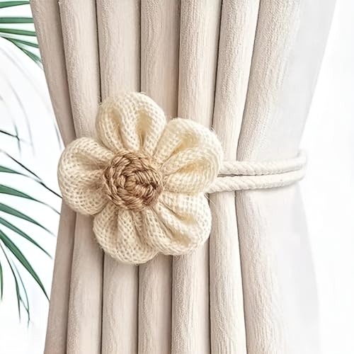 Image of Home Curtain Draperies, Pack for Farmhouse Sunflower Office Curtain and Window Tiebacks, Thin Decoration Elegant Tie Boho Simple Beige for Room, Accessories Ropes Holdbacks Wall (4, Multi)