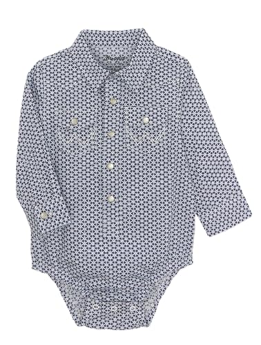 Image of Wrangler Baby Boy Long Sleeve Button Down Bodysuit Shirt Navy Honeycomb 112355401 (US, Age, 24 Months, Navy)