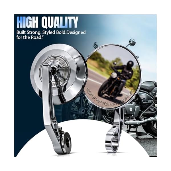 OTOROYS Premium Bar End Mirror for Hunter 350 & Meteor 350 | Round Convex Motorcycle Handlebar End Mirror | CNC Metal Handle & ABS Frame | Anti-Glare Rear View Bike Mirror Set of 2 (Silver)