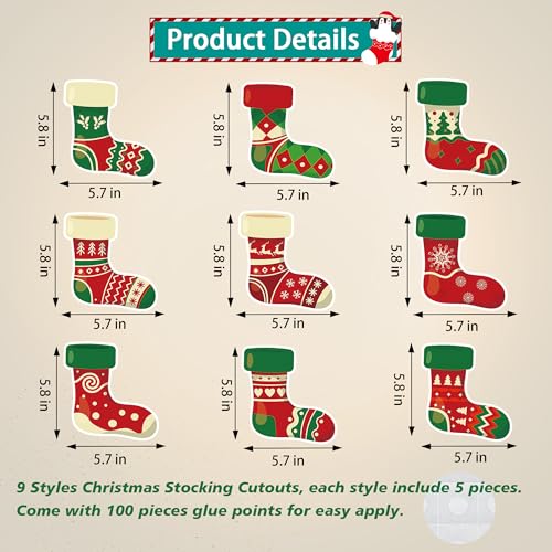 Image of 45PCS Christmas Stocking Cutouts for Bulletin Board Decoration, Christmas Socks Paper Cut-Outs Stocking Cut Outs for Christmas Party Home School Classroom Bulletin Board Decorations