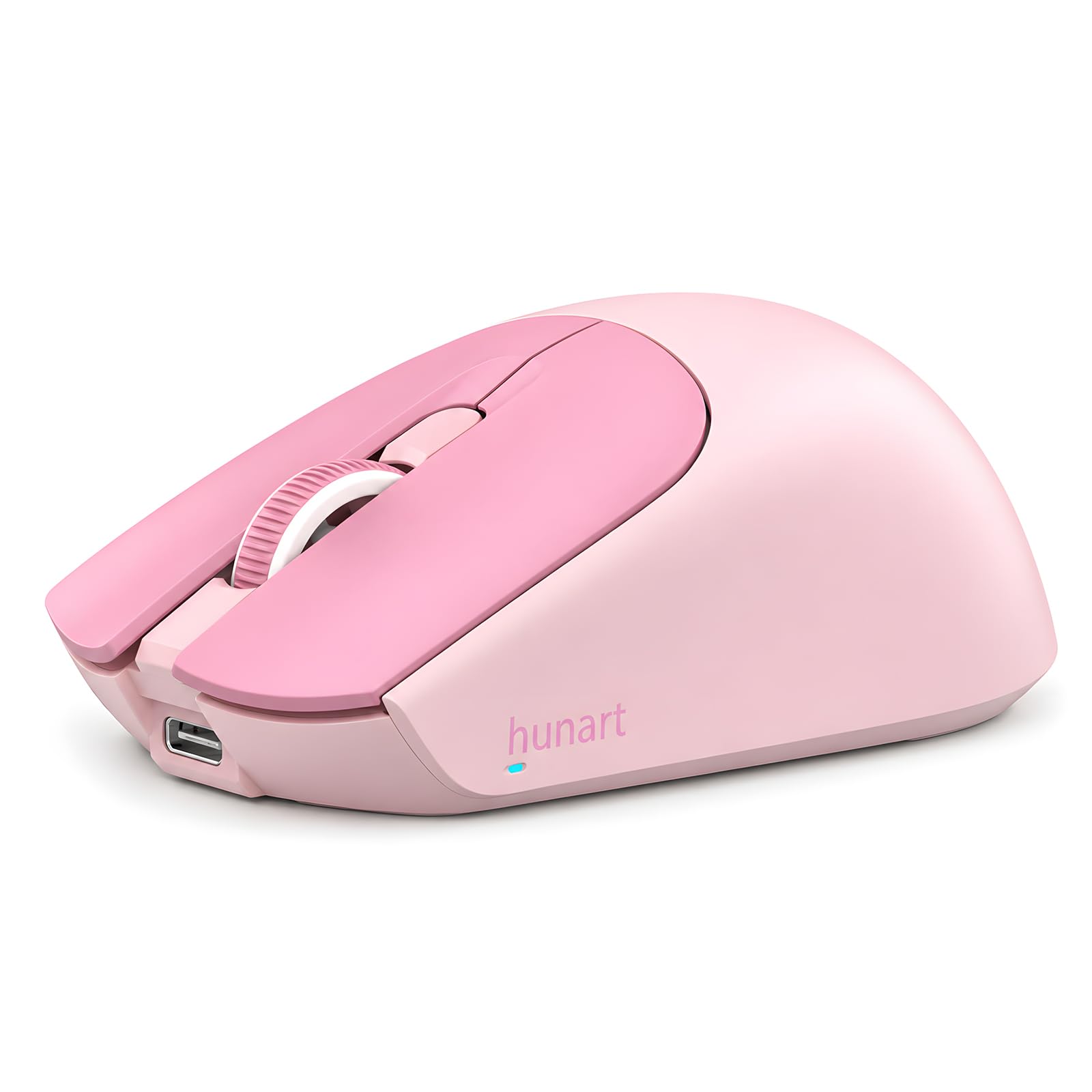 hunart H9 40g Wireless Mouse, Bluetooth & 2.4GHz, Rechargeable, Blush Pink | Two Ways to Connect, USB-C recharging, lightweight and ambidextrous,compact for work, study and travel on laptops and tablets