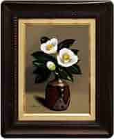 松尾武夫 椿の花と花瓶の油彩画 渋草焼き 3号 Yahoo!オークション -