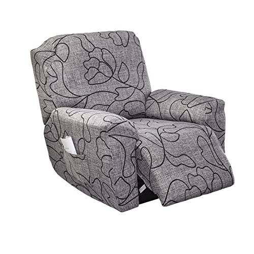 KRFOONN Stretch Recliner Couch Covers Printed 4-Pieces Lazyboy Recliner Covers Non Slip Recliner Chair Covers with Storage Pockets Furniture Protector for Living Room, A51