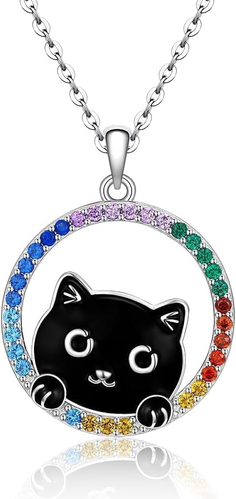 925 Sterling Silver Cat Necklace for Women Black Cat Necklace Pendant Jewelry Gift for Women