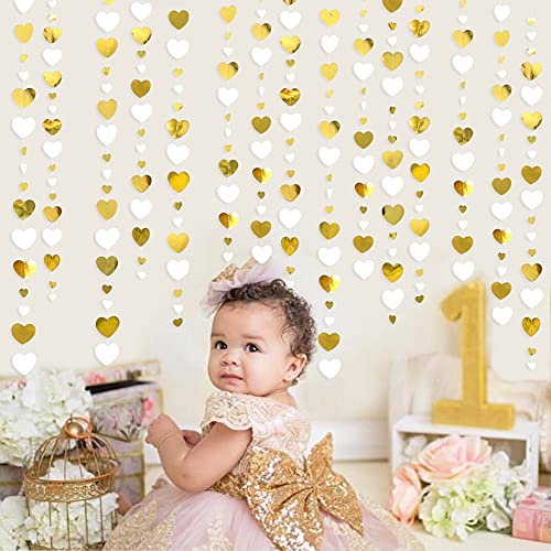 52Ft White And Gold Heart Garland Hanging Love Heart Streamer Banner For Anniversary Bachelorette Valentines Day Mothers Fathers Day Engagement Wedding Bridal Shower Birthday Party Decoration Supplies #TOP4