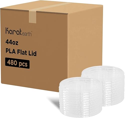 KARAT EARTH KE-KCL115 Tapa plana PLA de 4.528 in de diámetro para vaso frío de papel de 44 oz - Caja de 480 piezas