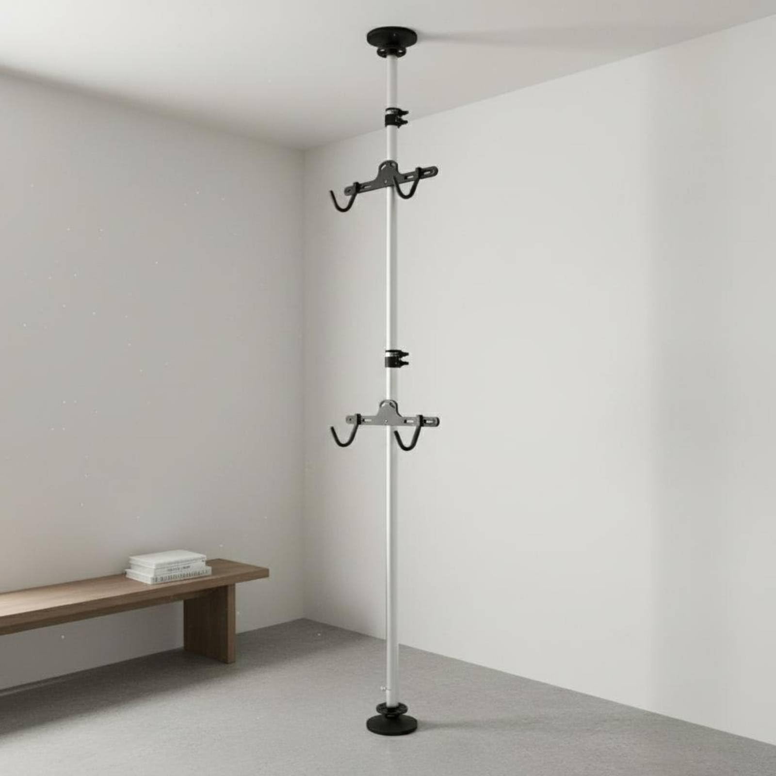 Supporto Bici da Pavimento a Soffitto Portabici Stand Rastrelliera Portabiciclette Staffa Verticale Salvaspazio in Lega di Alluminio Adatto a, 3M, 2 Ganci Ferro