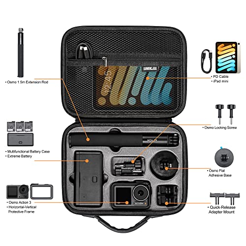 Tomat Estojo Osmo Action 3 para DJI Osmo Action 3 Acessórios para Câmera Bolsa Rígida de Viagem Comp