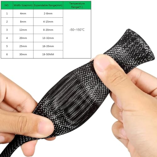 Funda de cable trenzada aislada negra de 10m y 30mm de PET para electrónica 4