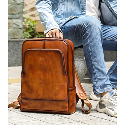 Mens Casual Daypack Backpacks Briefcases Travel Bags Weekender Bags Leather Laptop Backpacks (Color : Brown)3