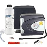 Lieferumfang: ELASTOFIT Reifendichtmittel 500ml / Haltbarkeit mind. 10 Jahre, Mini-Hochleistungskompressor EL-K20, Profi-Ventilausdreher, Ersatzventileinsatz, Einfüllschlauch, Aufkleber max. 80 km/h , Nylonbeutel, Abmessung B 24 cm / T 9 cm / H 21 cm, Gewicht 1,4 kg