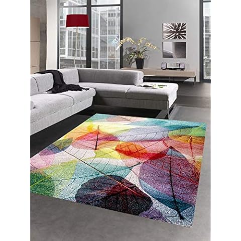 CARPETIA Alfombra Pelo Corto diseño de Hojas Colorido Cover