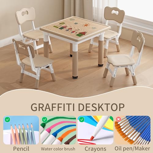 image for JONUTATO Kids Table and Chairs, Height Adjustable Childrens Table and 