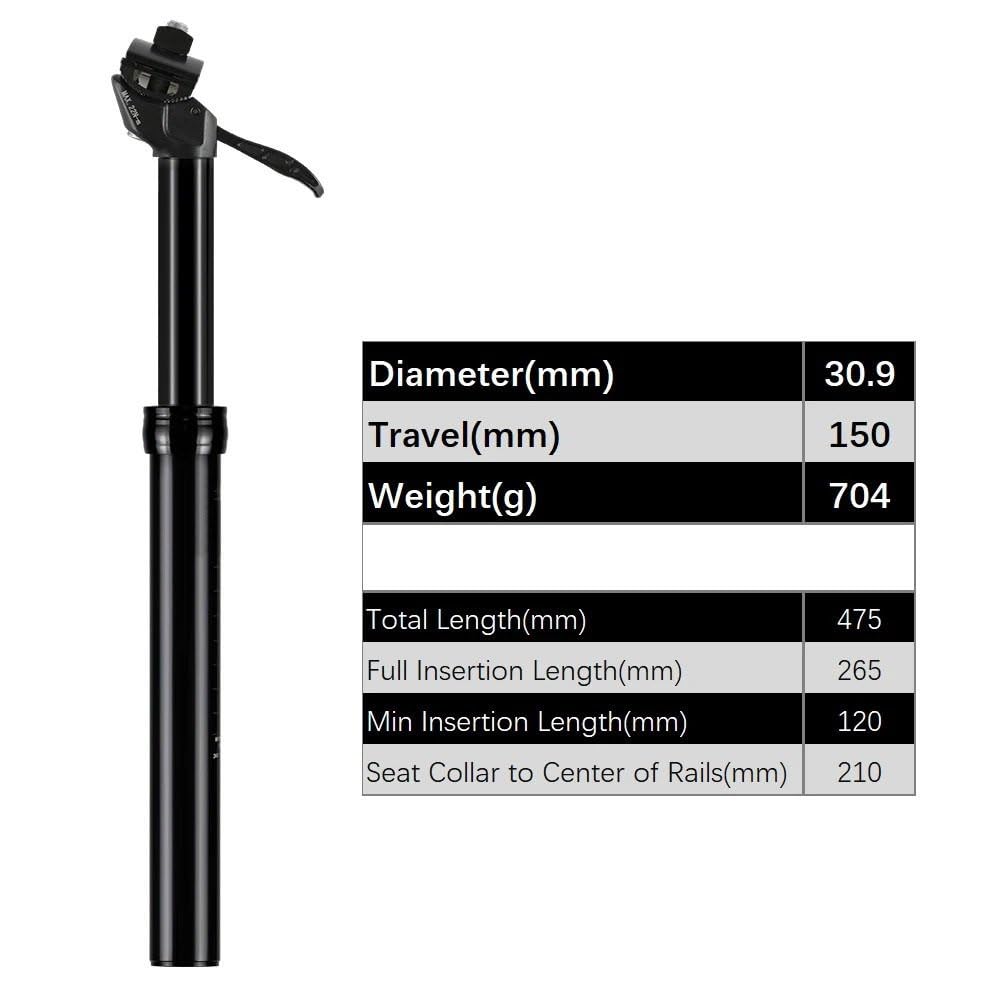 Tige de Selle VTT pour WALGUN 25A Compte-Gouttes de Tige de Selle de vélo Tube de Selle Hydraulique