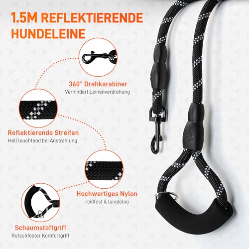 HENMI Hundegeschirr Leuchtend mit Hundeleine, Air-Mesh Leuchtgeschirr für Mittlere Hund, LED Aufladbar Reflektierend Geschirr Set für nächtliche Spaziergänge
