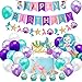 Generico M&M Kit Festa in Fondo al Mare Bambina, 34 Pezzi Set Sirenetta Conchiglie Stelle, Palloncini e Festone Happy Birthday, Decorazione Torta e Cupcake