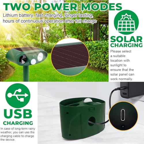 Ultraschall Katzenschreck für Garten, Solar-Betriebener Marderschreck Tiervertreiber mit LED-Licht Wirksam gegen Katzen, Hunde, Vögel, Füchse, Ratten