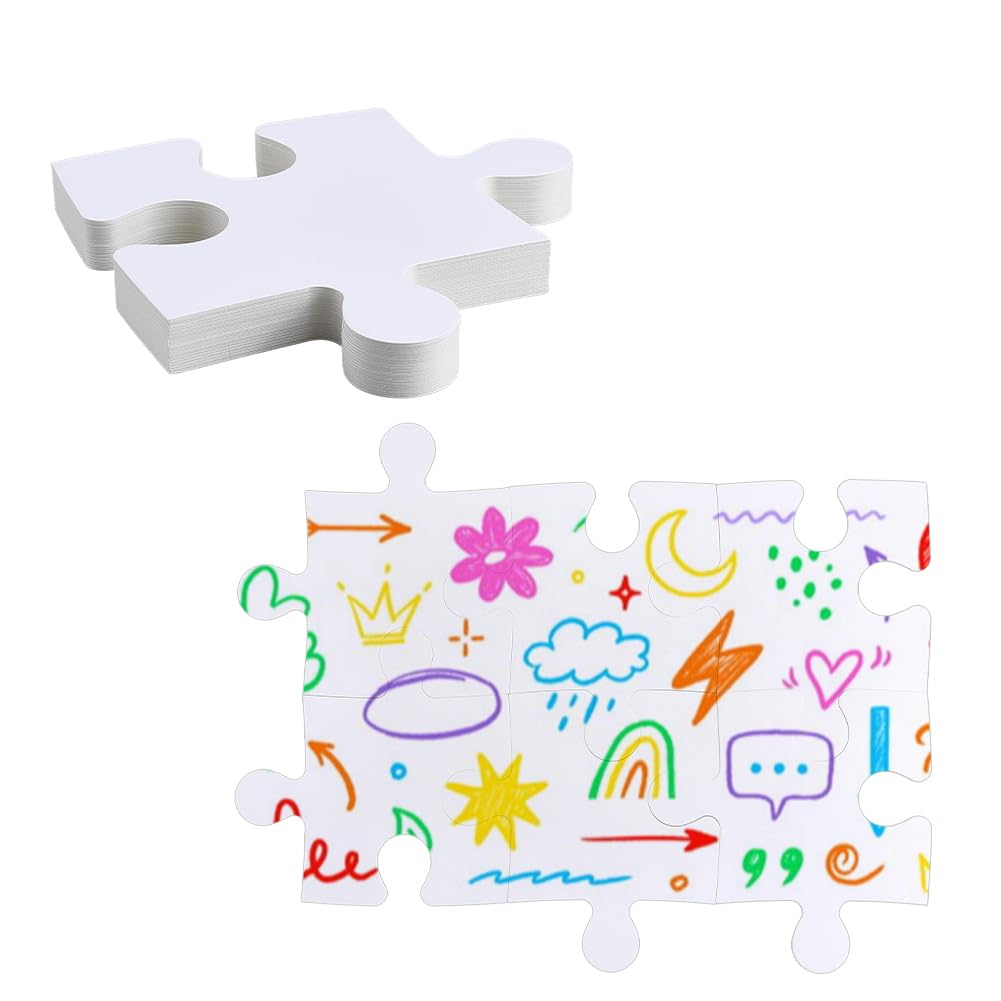 HOBBIESAY 40Pcs Jumbo White Blank Jigsaw 7.95 * 7.95 Inch Make Your Own Double Paper Puzzles to Draw on DIY Cardboard Jigsaw for Coloring Painting Drawing Crafts Art Projects Activities