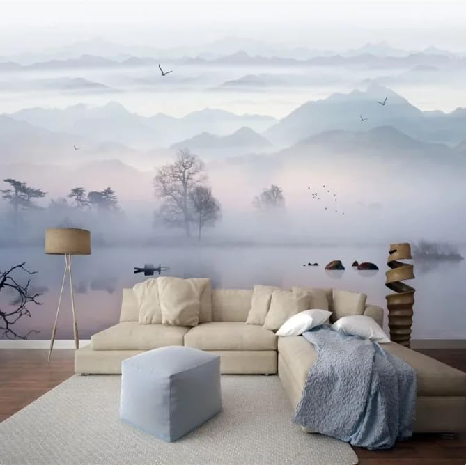 Papier peint 3D style chinois paysage traditionnel à l'encre pour décoration maison