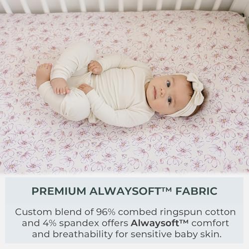 Image of Pobibaby 2 Pack Pack N Play Sheets for Girls - Premium Cotton Blend Fitted Playard Sheet, Soft Breathable Mini Crib Sheets Girl, Playpen Mattress Cover for Standard Travel Playards 38x26 (Blossom)