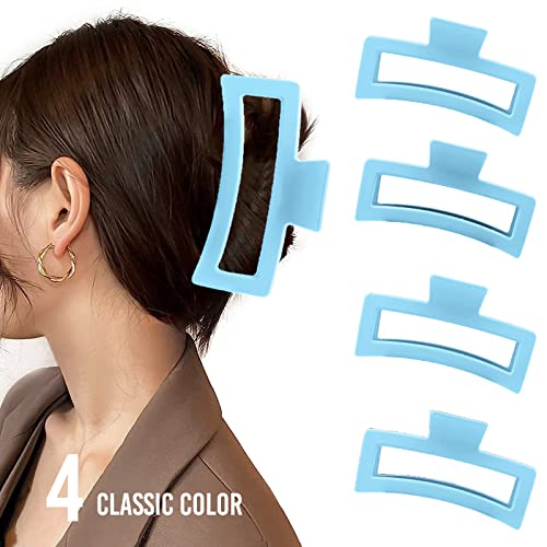 Zytj 5 Inche Blue Extra Large Claw Clips For Thick Hair And Long Hair, 4 Pack Xl Jumbo Claw Clips, Oversized Matte Non-Slip Rectangle Hair Clips For Women, Big Strong Hold Jaw Clip #TOP4
