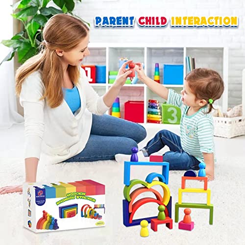 Boze Supod Wooden Toys Rainbow Stacking Blocks-Montessori Toys Building Blocks For Toddler Age 1 2 3 4 Years Old Open Ended Preschool Activity Educational Toy Gifts For Kids-19Pcs #TOP1