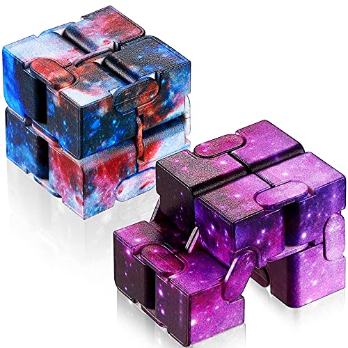 2 Pieces Infinity Cube Fidget Toys Fidget Blocks Finger Toy Cube Mini Cube Desk Toy Sensory Cube Preschool Toys Cube for Stress Anxiety Relieving (Purple Sky, Light Blue Sky)