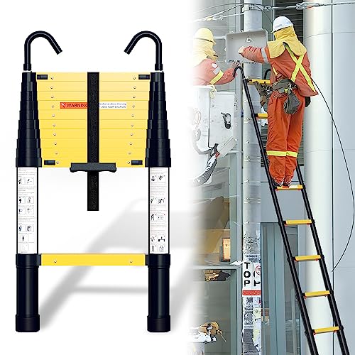 Sonnewelt Escalera telescópica de 3,6 m con un clic retráctil, escalera de aluminio antideslizante con función de contracción lenta y 2 ganchos extraíbles, escalera de carga de 150 kg/330 libras