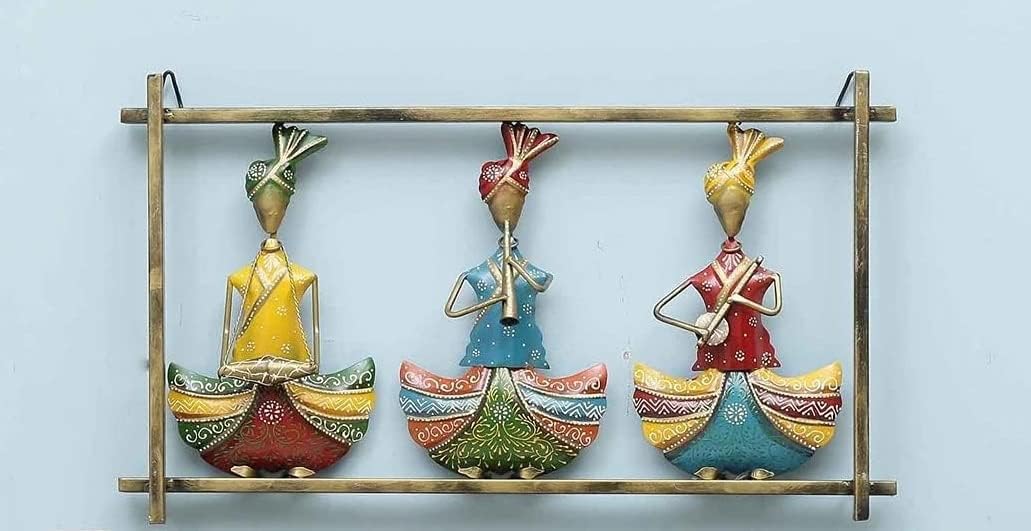 CRAFTFOBIA Rajasthani Ethnic Hand Craft Sardar Musicians Frame Wall Decor High Gloss Showpiece for Home ,Powder Coated