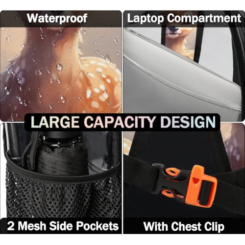 Beautiful Flowering Sika Deer Clear Backpack Stadium Approved PVC Backpacks for Adults Heavy Duty Clear Bag for Work Security Travel College4