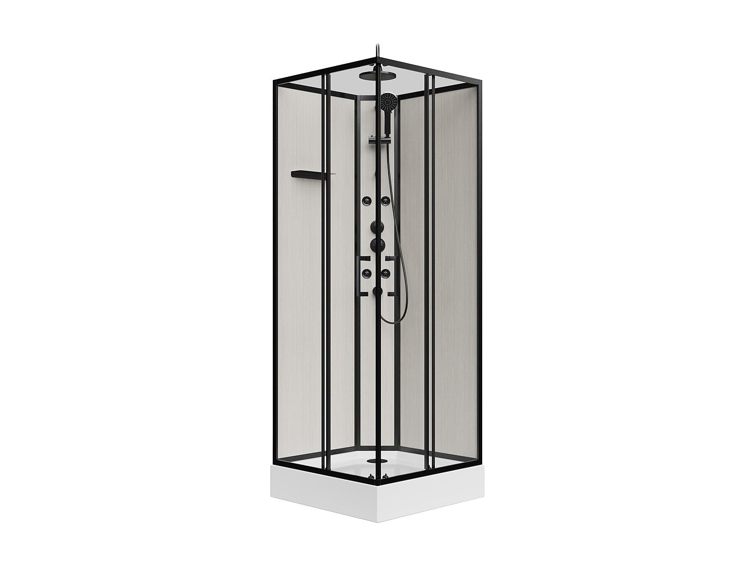 Vente-unique-Cabina de ducha de hidromasaje de fibra de bamb˙ - Negro mate - L80 x W80 x H225 cm - ARDALI