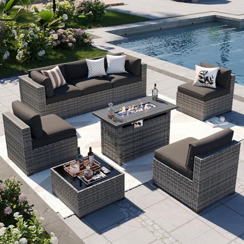 Aoxun 8-Piece Patio Furniture Set with Firepit