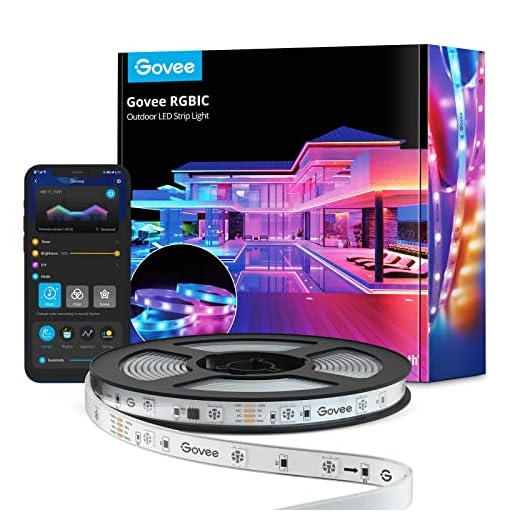 Govee Outdoor LED Strip Lights, 32.8ft RGBIC Outdoor Lights with 64 Scene Modes and 16 Music Mode, IP65 Waterproof Smart Lights with App Control for Home, Balcony, Roof, Backyard, Garden, Patio, Porch