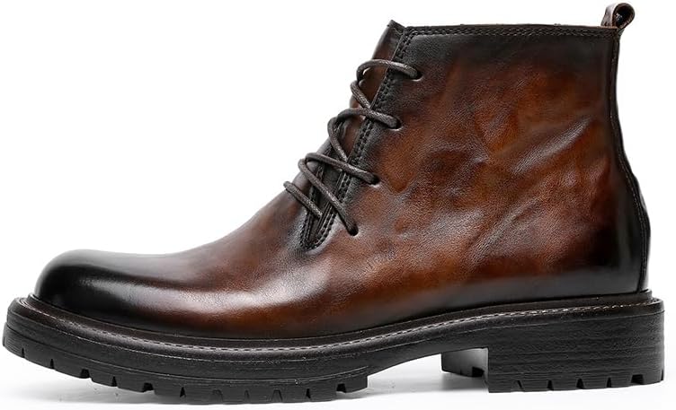 DESAI Men's Leather Derby Boots Winter Business Casual Lace Up Ankle Non Slip Black - Image 2