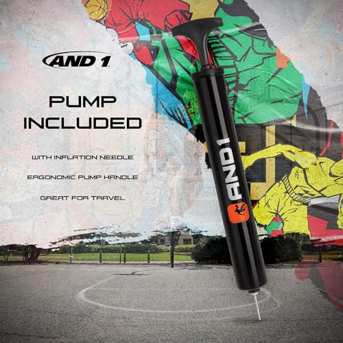 Image of AND1 Fantom Rubber Basketball & Pump (Graffiti Series) - Official Size 7 (29.5 inch) Streetball, Made for Indoor and Outdoor Basketball Games (Mint)
