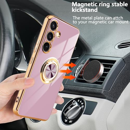 Aitipy for Samsung Galaxy S24 Plus Case with Screen Protector, Built-in 360 Rotation Ring Holder Magnetic Stand, Luxury Shiny Plating Edge Shockproof Electroplated Protective Cover (Purple/Golden) by Aitipy - Image 5