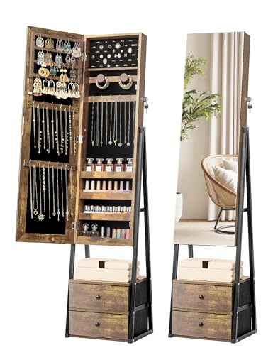 Nicetree Jewelry Cabinet with Mirror and Locking Drawers