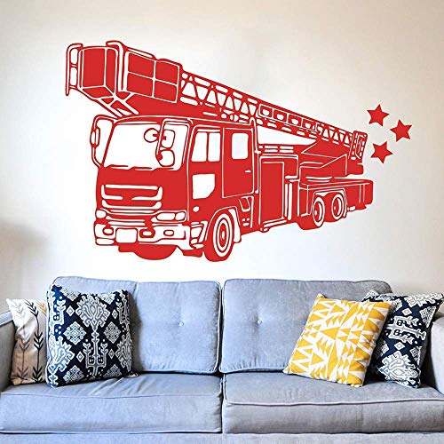 Camion De Pompier Autocollant Mural Pour Salle De Jeux, Chambre - Feu, Voiture, Véhicule - Sticker Mural En Vinyle Pour Salon 88X56Cm