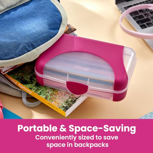 Image of LockerMate by Bostitch Hard Pencil Case, Durable Plastic Pencil Box, Kid-Friendly Design, Fuchsia & Clear