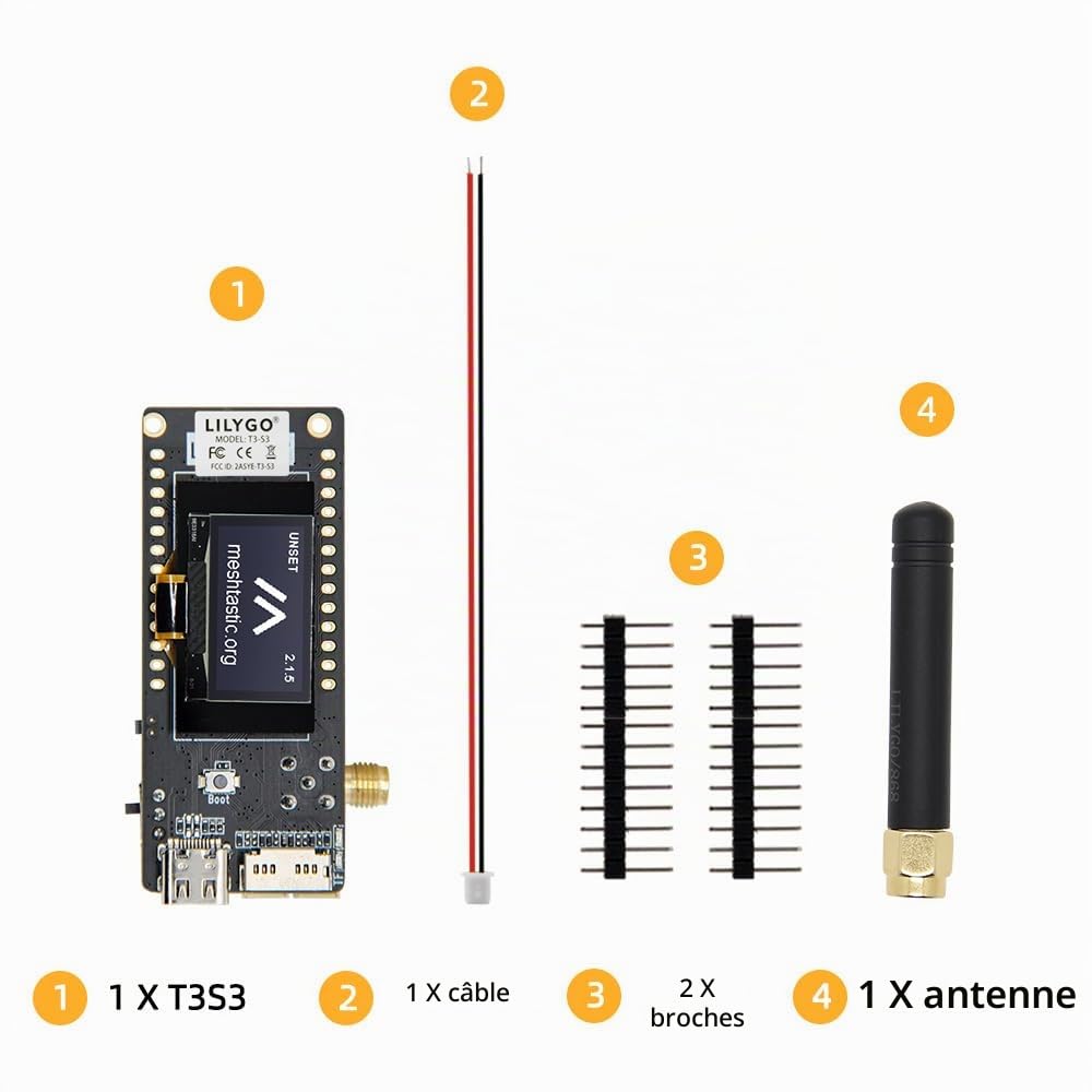 LILYGO T3S3 ESP32-S3 LoRa Meshtastic TTGO Carte de développement sans fil avec écran OLED de 0,96" (SX1262 868 MHz)