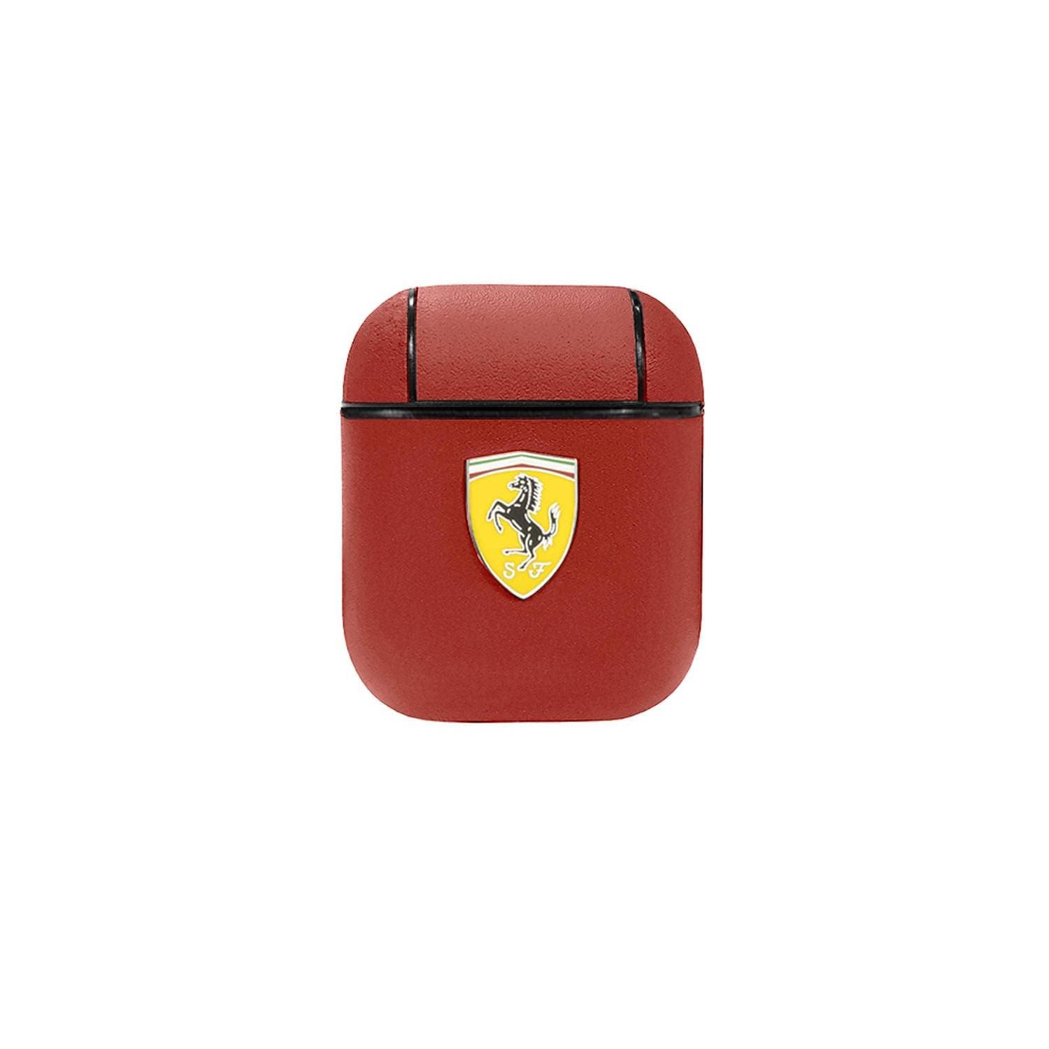 CG Mobile Ferrari PC Leather Case With Yellow Shield Metal Logo For Airpods 1/2 - Red