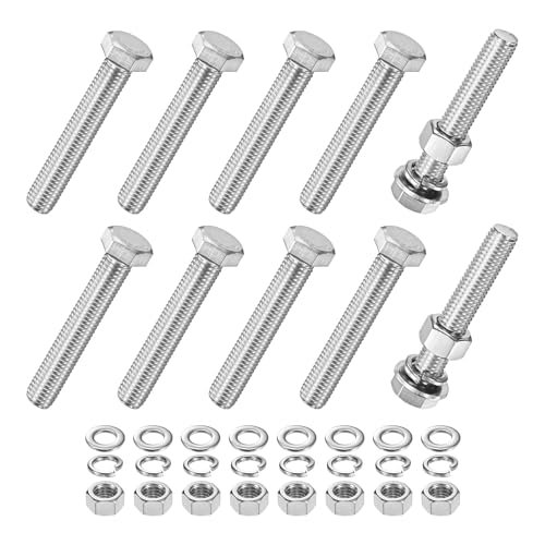 M METERXITY 10-Pack Hex Head Screw Bolt with Nuts Flat &amp; Lock Washers M12x70mm Stainless Steel Bolts and Nuts Kit Fully Threaded Metric Bolt Assortment for Equipment/Machinery