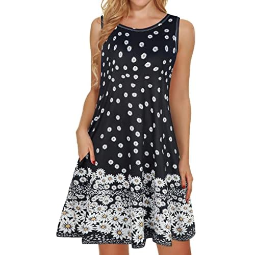 elescat Women's Summer Dresses 2026 Beach Casual Sleeveless Floral Print Tank Loose Sundress with Pocket