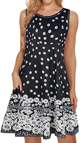 Image of elescat Women's Summer Dresses 2026 Beach Casual Sleeveless Floral Print Tank Loose Sundress with Pocket