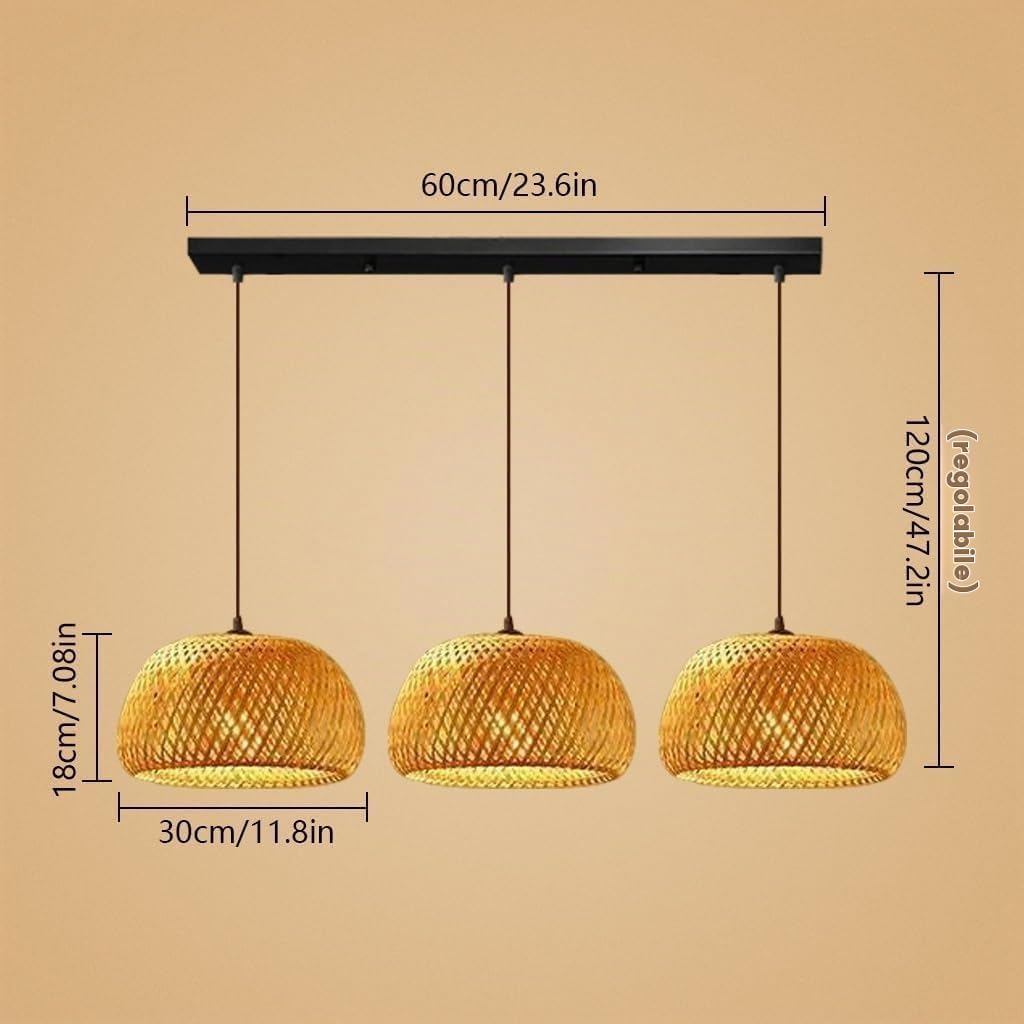 Lampadario A Sospensione In Bambù Vintage 3 Lampadine Stile Boho Con Paralume In Rattano Intrecciato Illuminazione A Soffitto Regolabile Per Tavolo Da Pranzo Camera Soggiorno Cucina Ingresso E27